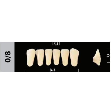 Зубы Super Lux 0/8 фронтальный низ, 6 шт.
