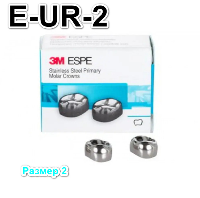 Коронки Stainless Steel Crowns второй верхний правый моляр, р-р2 E-UR-2, 2 шт.