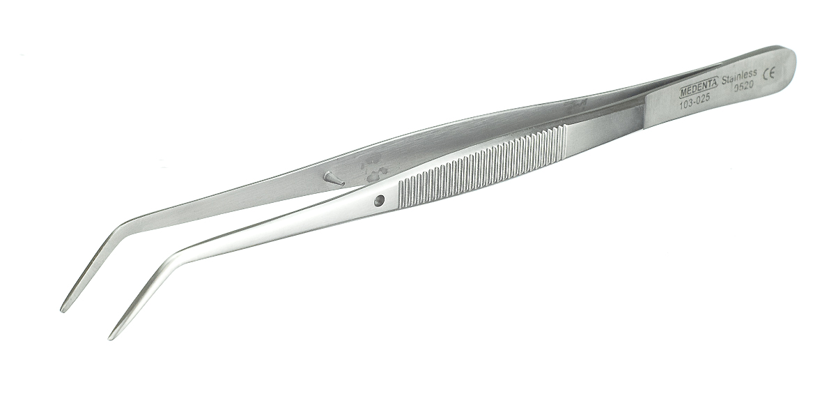 Пинцет с фиксатором, с насечками, ребристый 103-025-P