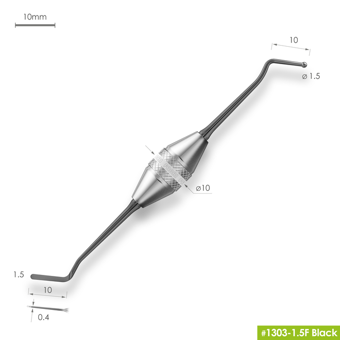 Узкая гладилка с двухугловым штопфером 1303-1,5F Black